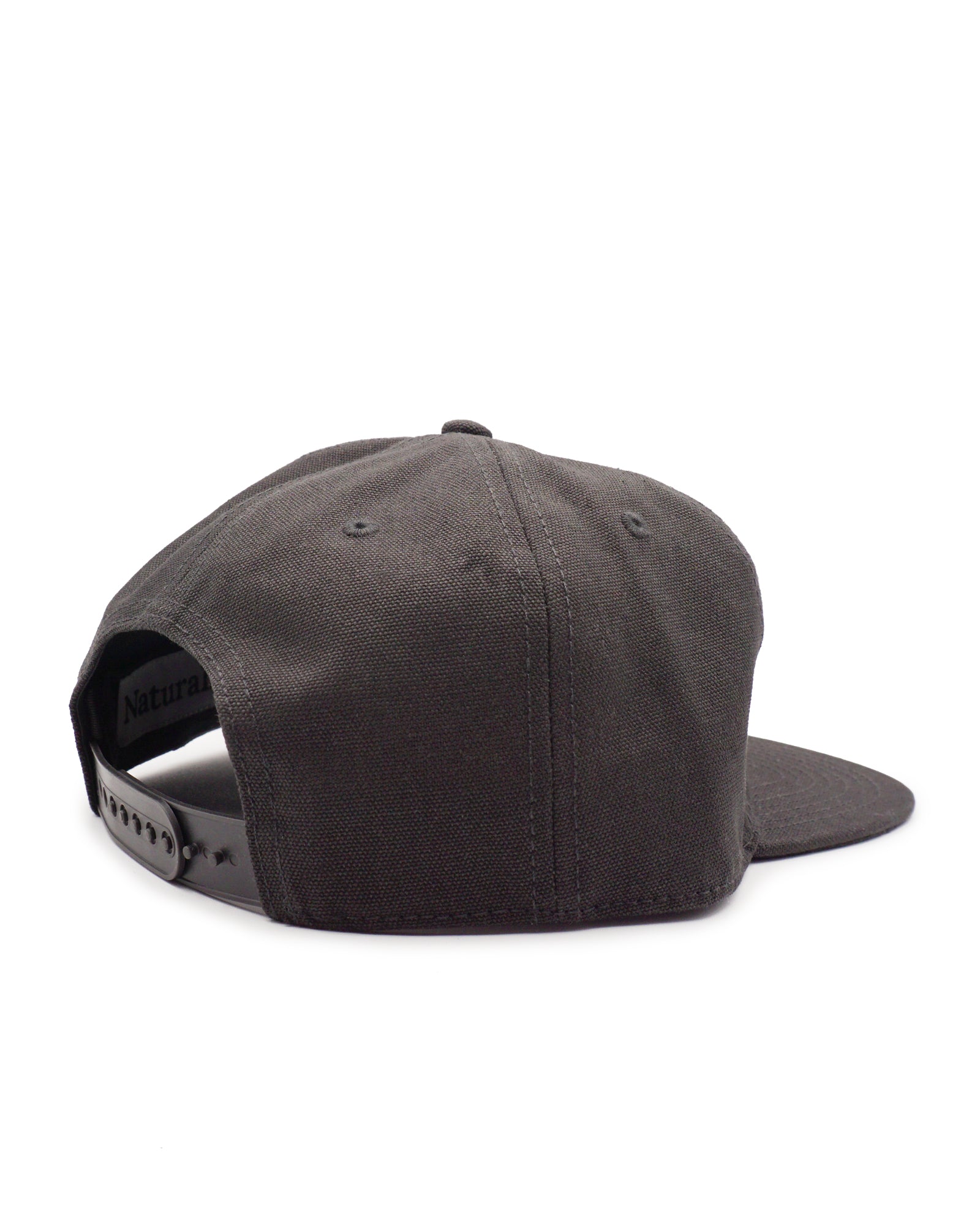 Dark gray snapback hat on a white background