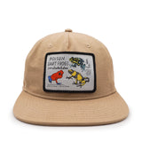 Beige cap with poison dart frogs patch on a white background
