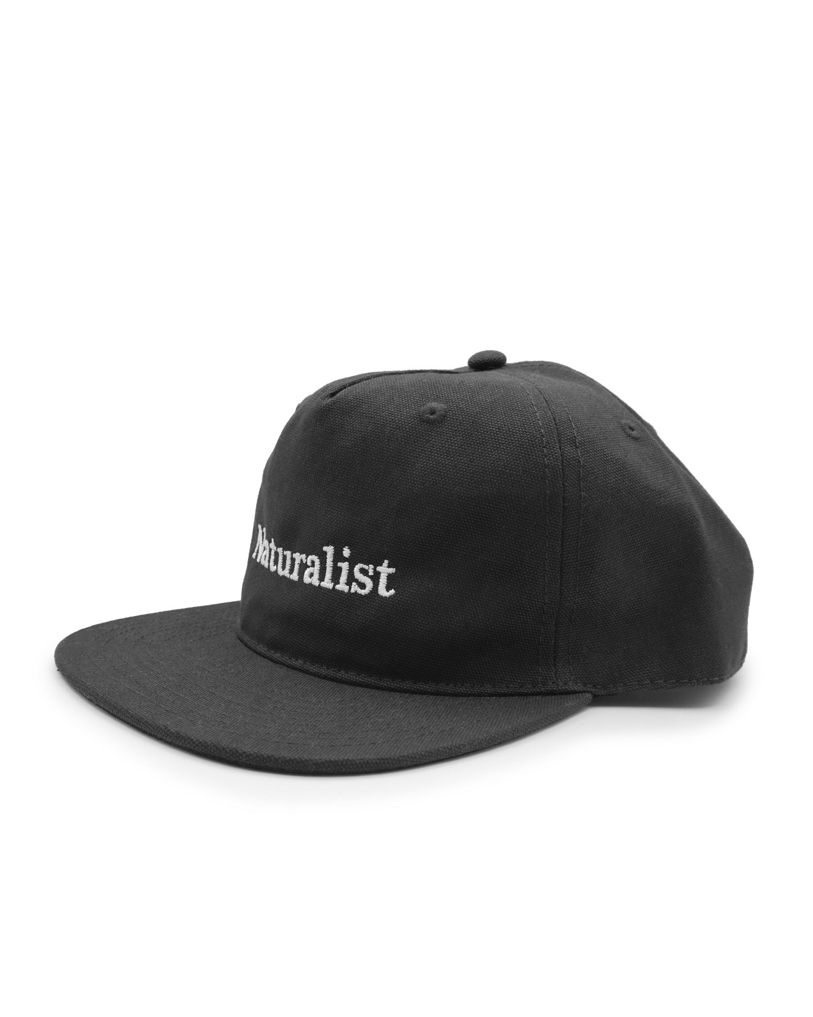 Black cap with 'Naturalist' text on a white background