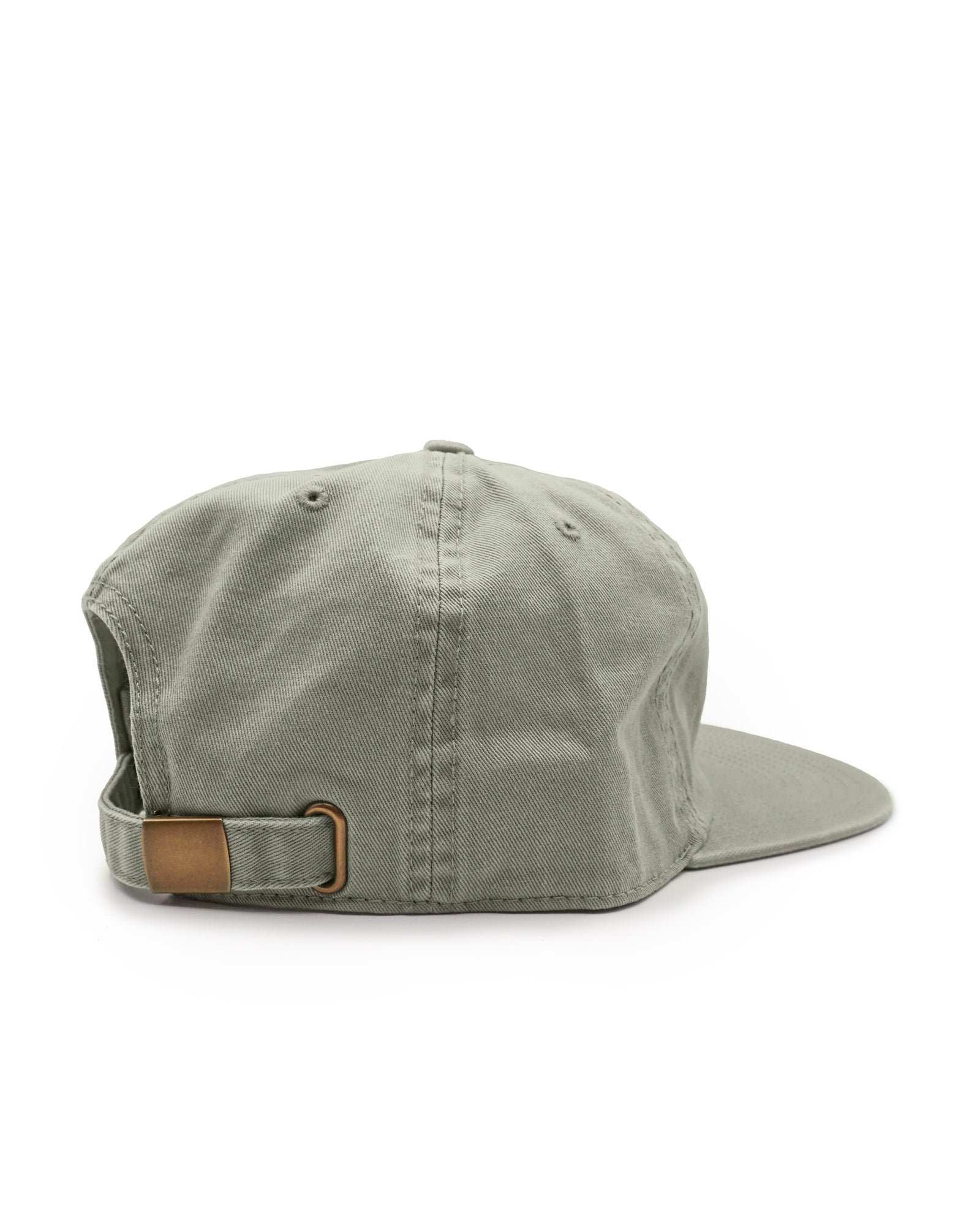 Leaf green cap with a brown strap on a white background