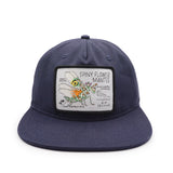 Navy blue cap with a graphic of a spiny flower mantis on a white background