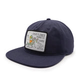 side view of a Navy blue cap with a spiny flower mantis on a white background