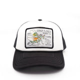 Youth tucker hat with spin flower mantis patch on a white background