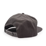 Dark gray cap with a black strap on a white background