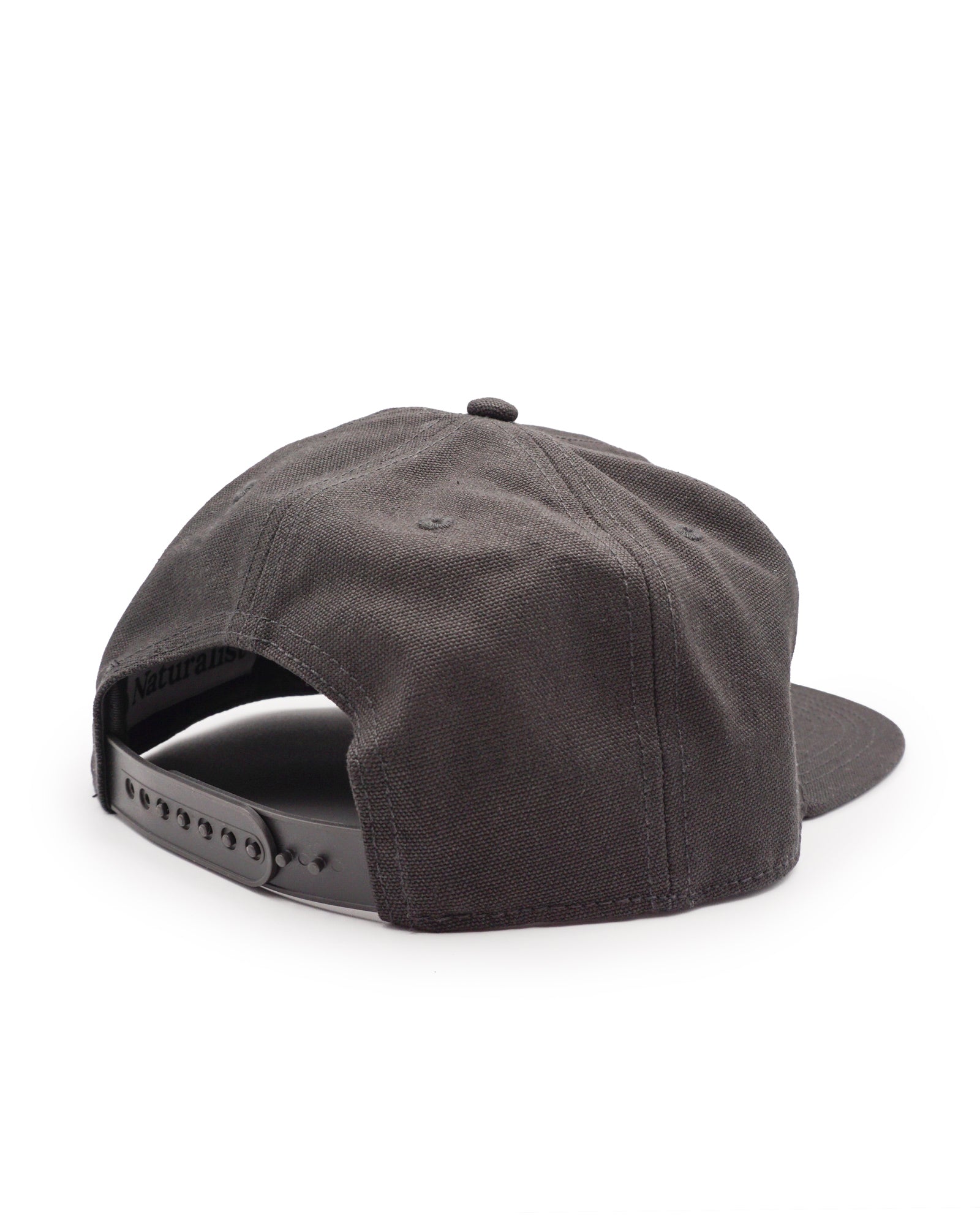 Dark gray cap with a black strap on a white background