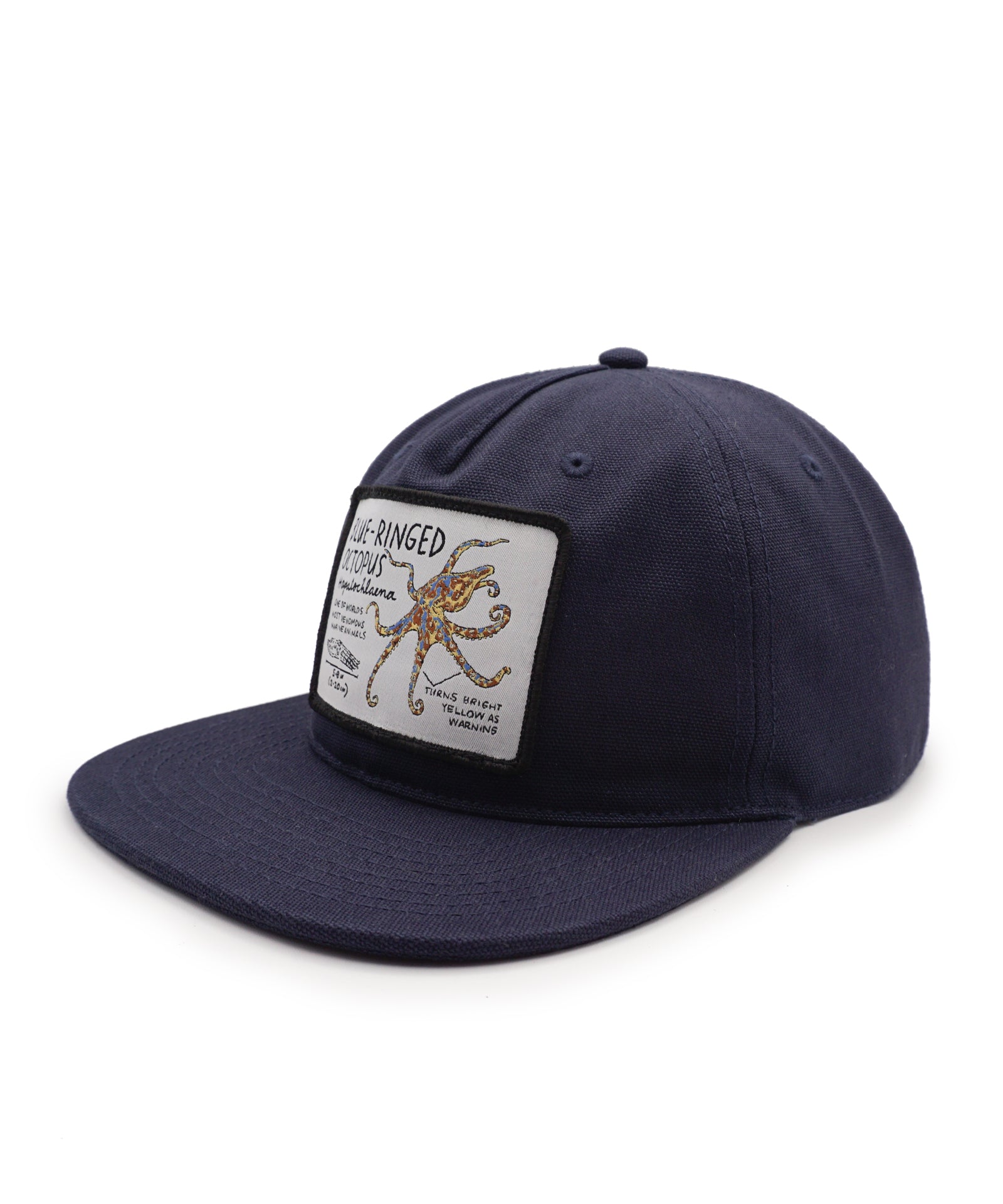 Navy blue cap with a patch featuring an octopus design on a white background