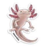 Sticker of an axolotl with 'Naturalist' text on a white background