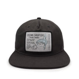 Black cap with a sunfish illustration patch on a white background