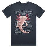 Black t-shirt with an axolotl graphic and text on a white background