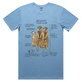 Light blue t-shirt with meerkat graphic and text on a white background