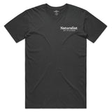 Black t-shirt with 'Naturalist' logo on a white background