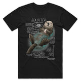 Black t-shirt with a sea otter graphic and text on a white background
